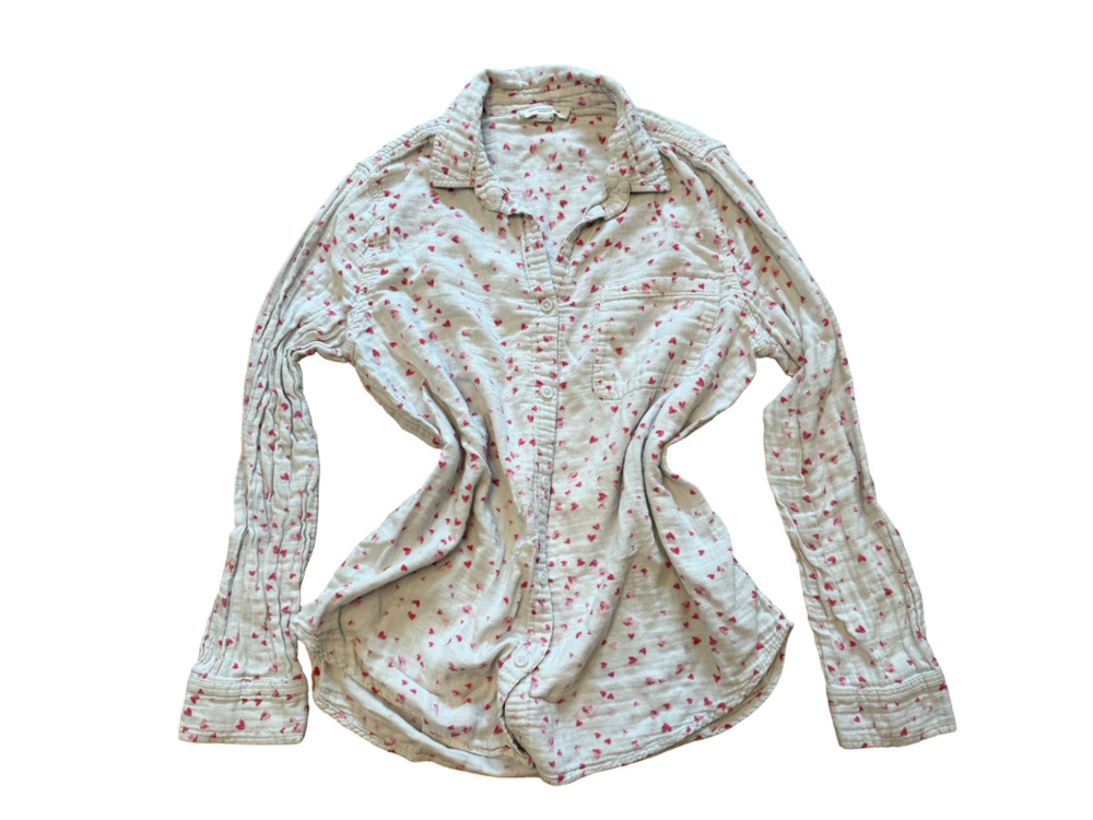 Beachlunchlounge Button Down Shirt Size M Pink Heart Print Gauze Top